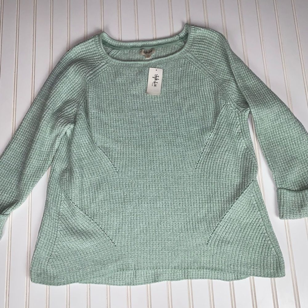 Style & Co. Plus Size Marl Pointelle Roll Neck Cuffed Sweater Mint 3X NWT
